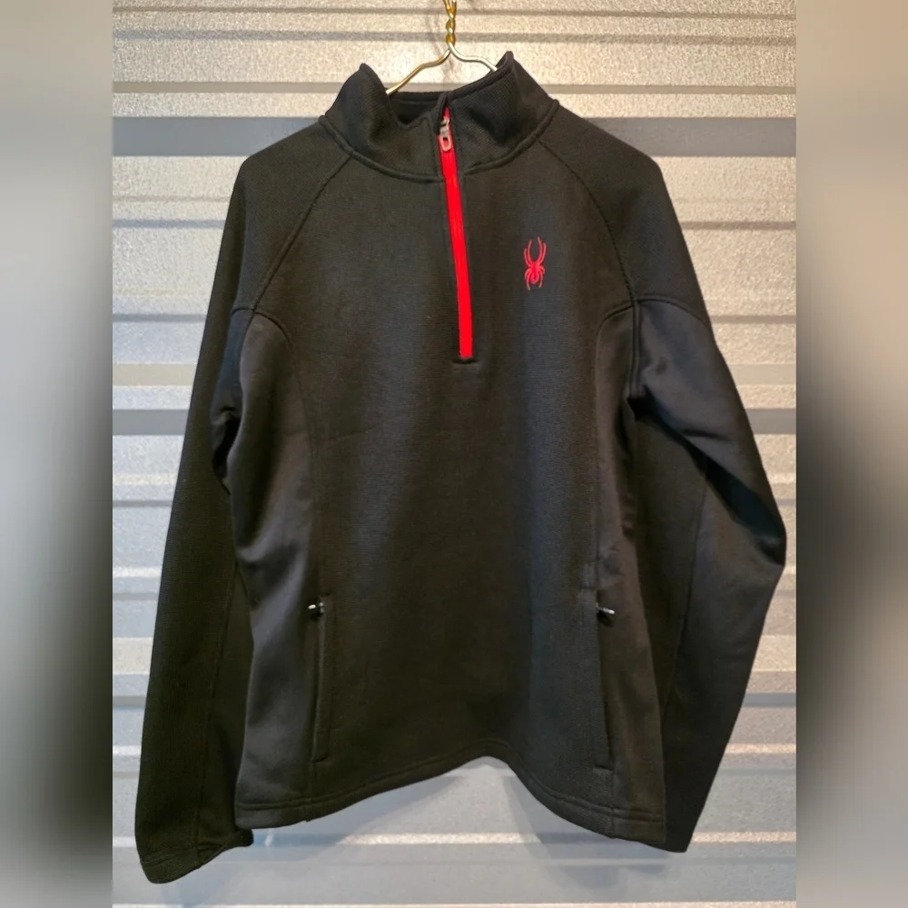 Spyder Black Zip Up Sweater with Red Accents